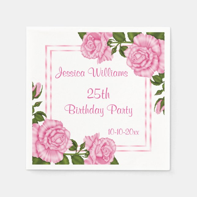 Serviette En Papier Bouquets d'angle roses jolis 25ème (Devant)