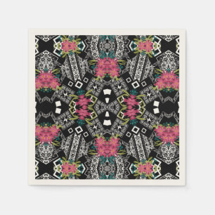 Serviette En Papier Bouquets de fleurs roses sur une géométrie