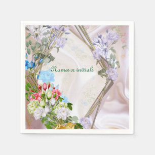 Serviette En Papier Bouquets de Roses multicolores sur textures de soi