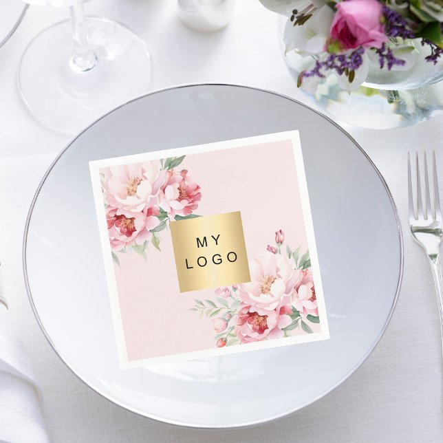 Serviette En Papier Bouquets de roses roses rose logo de l'entreprise (Créateur téléchargé)