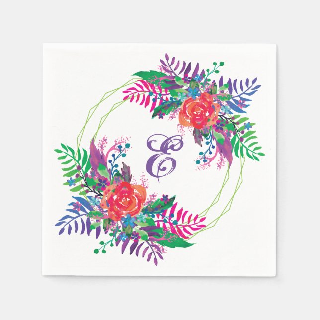 Serviette En Papier bouquets floraux couleur eau customisés (Devant)