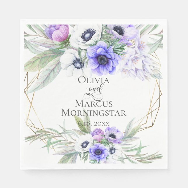 Serviette En Papier Bouquets floraux Mariages violet anémones (Devant)