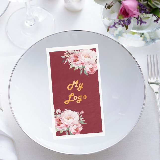 Serviette En Papier Bouquets rose rouge logo commercial (Créateur téléchargé)