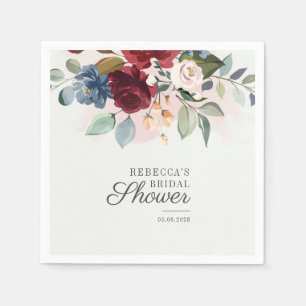 Serviette En Papier Bourgogne Aquarelle Florale Fête de Mariage Floral