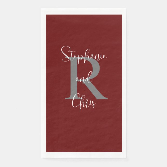 Serviette En Papier Bourgogne Blanc Nom Monogramme Papier Serviette d' (Devant)