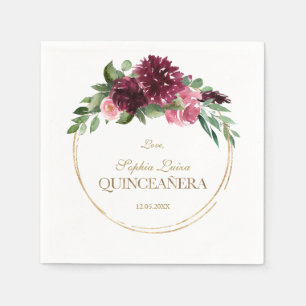 Serviette En Papier Bourgogne Blush Floral Mis Quince Quinceañera