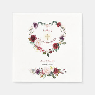 Serviette En Papier Bourgogne Blush Plum Floral Girl Confirmation