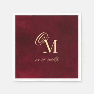 Serviette En Papier Bourgogne Élégant Minimaliste Faux Velours Mariag