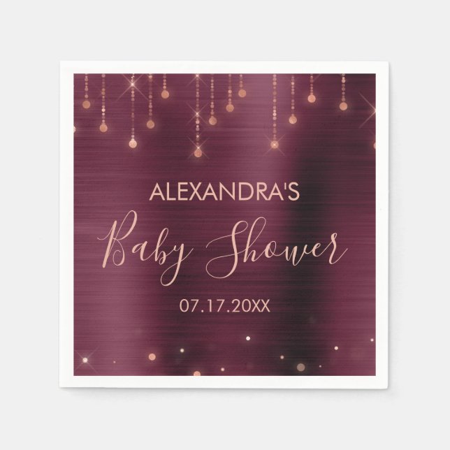 Serviette En Papier Bourgogne et Baby shower d'or Rose (Devant)