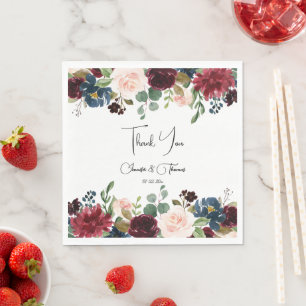 Serviette En Papier Bourgogne et bleu Mariage anglais Fleurs