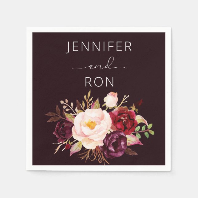 Serviette En Papier Bourgogne et rose pâle - Noir (Devant)