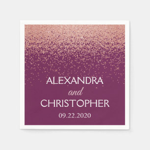 Serviette En Papier Bourgogne et Rose Parties scintillant or Confetti