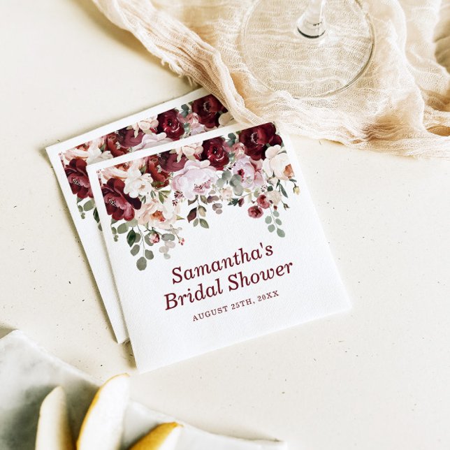 Serviette En Papier Bourgogne Fête des mariées aux fleurs rose pâle (Créateur téléchargé)