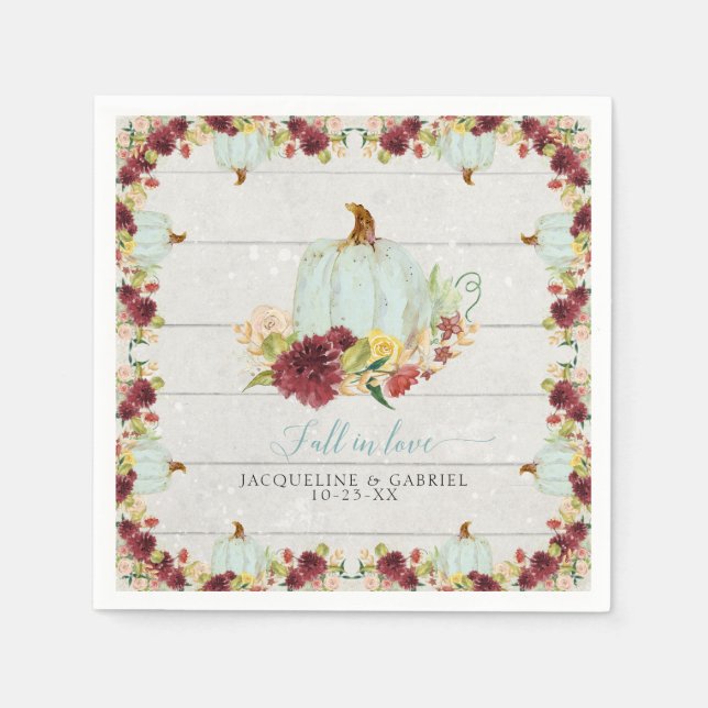 Serviette En Papier Bourgogne Floral Citrouille Bois rustique Chute d' (Devant)