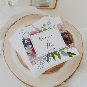 Serviette En Papier Bourgogne Floral et Mariage de verdure Napkin