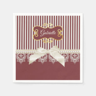 Serviette En Papier Bourgogne Rayure Dentelle Nom