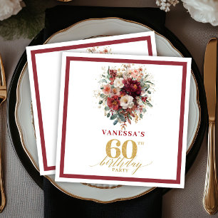 Serviette En Papier Bourgogne romantique or automnal floral 60e annive