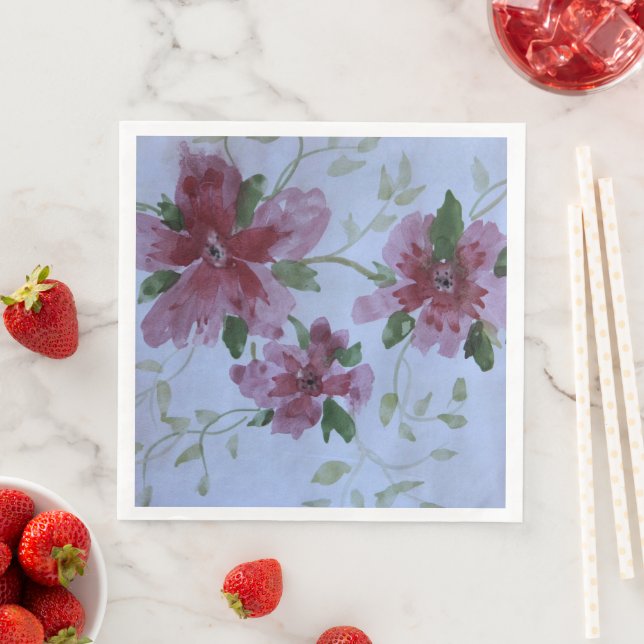 Serviette En Papier Bourgogne rose et bleu (En situation)
