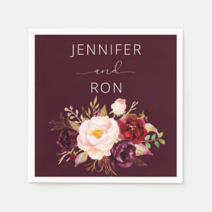 Serviette En Papier Bourgogne & Rose Floral - Bourgogne