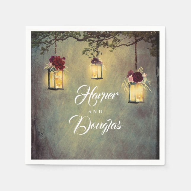 Serviette En Papier Bourgogne rouge lampes jardin Mariage (Devant)