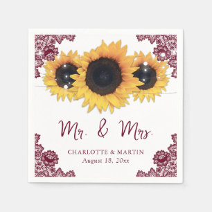 Serviette En Papier Bourgogne Rustique Chic Mariage de tournesol de de