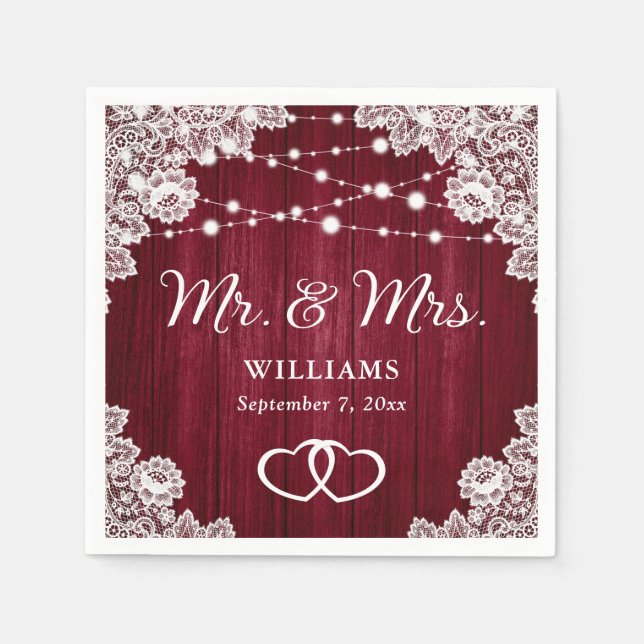 Serviette En Papier Bourgogne Rustique dentelle de bois lumineux Maria (Devant)