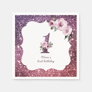 Serviette En Papier Bourgogne violet parties scintillant et floral 1er