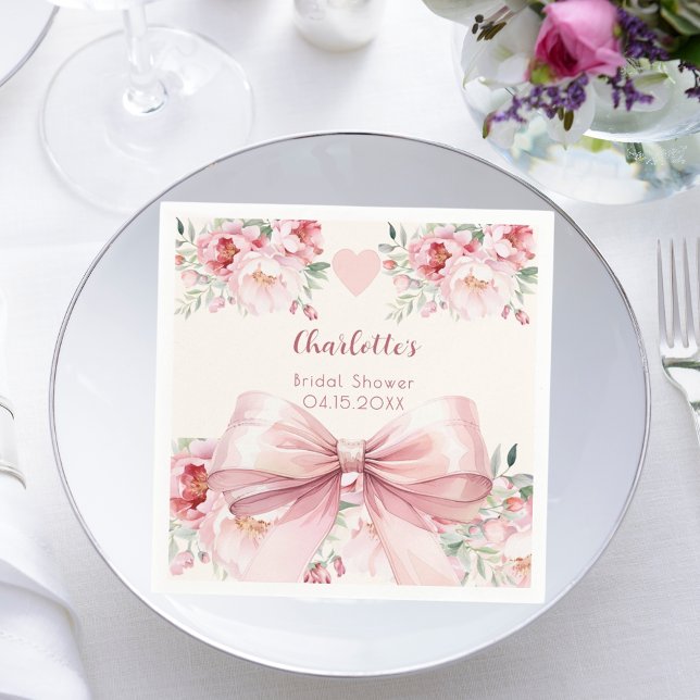 Serviette En Papier Bouteille crème avec ruban rose pour douche de mar (Créateur téléchargé)