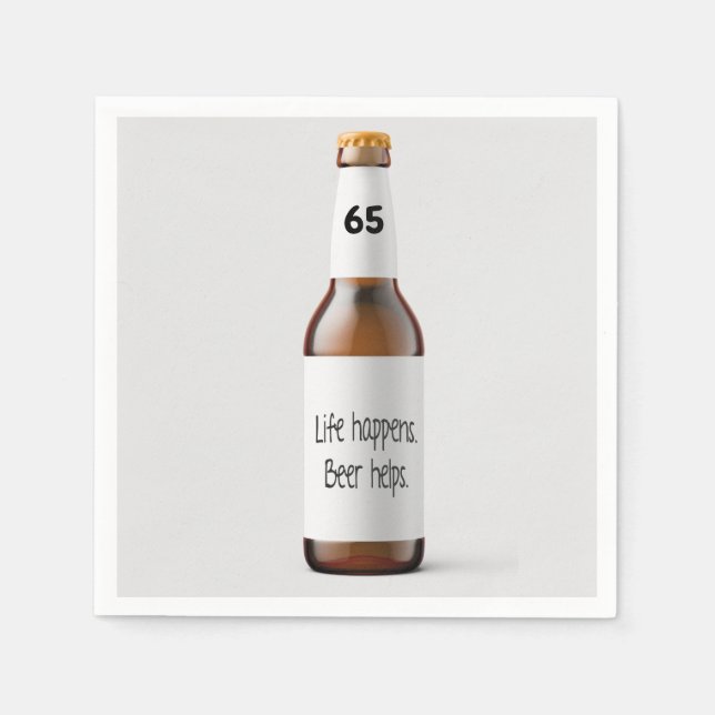 Serviette En Papier bouteille de bière pour fête des 65 ans (Devant)