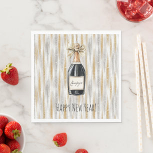 Serviette En Papier Bouteille de champagne du Nouvel An en or et argen