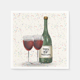 Serviette En Papier Bouteille de vin et deux verres pour la fête des 2