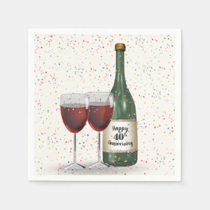 Serviette En Papier Bouteille de vin et deux verres pour la fête des 4