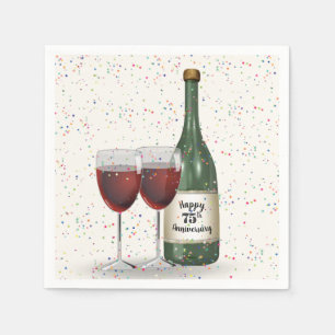 Serviette En Papier Bouteille de vin et deux verres pour la fête du 75