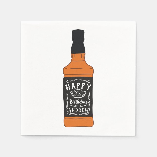 Serviette En Papier Bouteille Whiskey 21e anniversaire Amateurs de Whi (Devant)