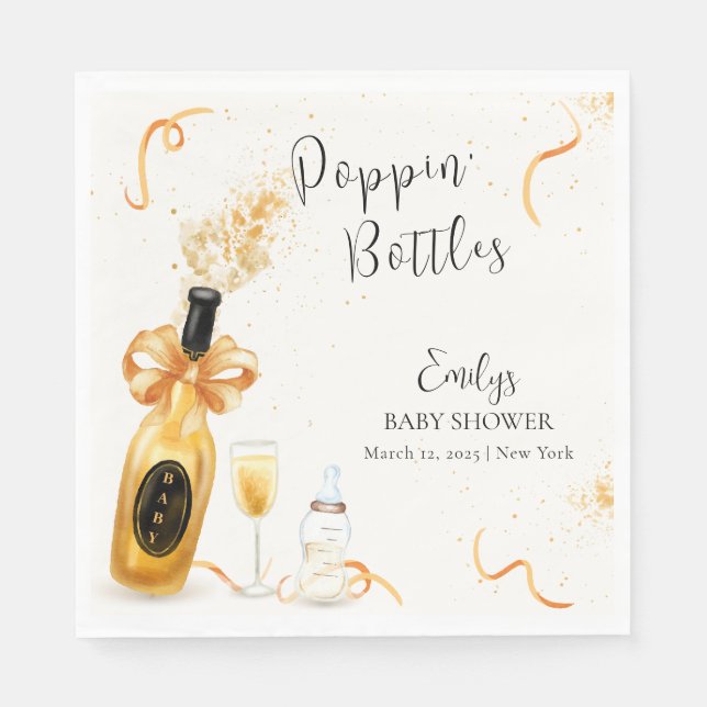 Serviette En Papier Bouteilles Black Gold Poppin Baby shower Champagne (Devant)