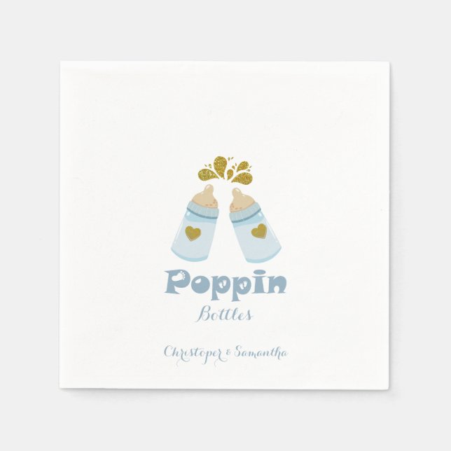 Serviette En Papier Bouteilles bleu Poppin Boy Baby shower (Devant)