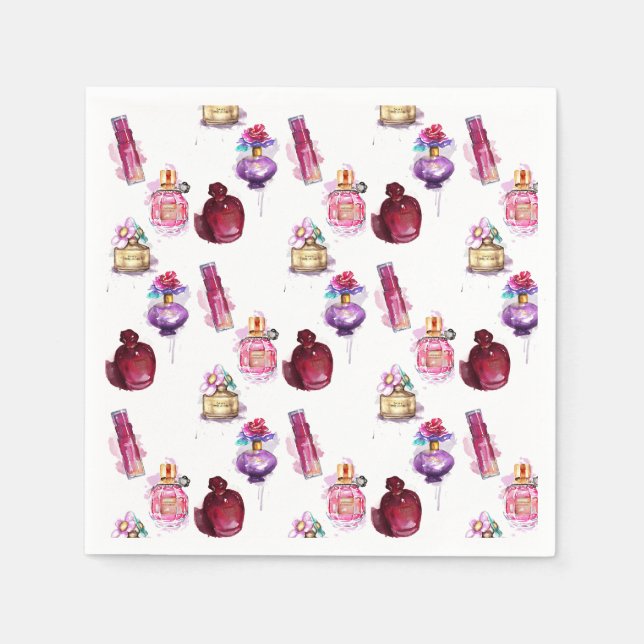 Serviette En Papier Bouteilles de parfum aquarelle (Devant)