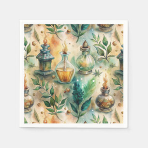 Serviette En Papier Bouteilles de potion antiques vert ambre botanique
