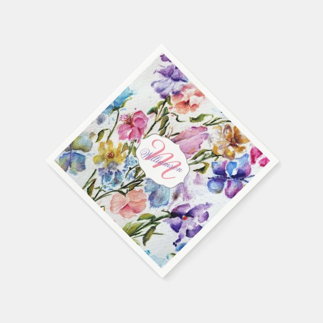 SERVIETTE EN PAPIER BOUTEILLES ET FLEURS BLANCHES (Coin)