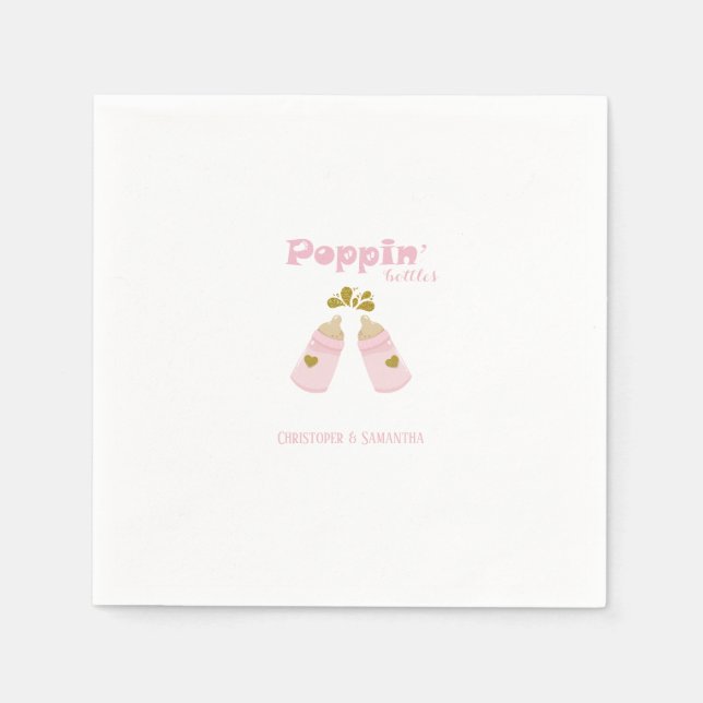 Serviette En Papier Bouteilles Pink Baby shower fille (Devant)