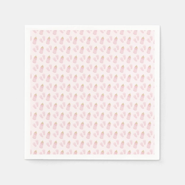 Serviette En Papier Bouteilles Pink Baby shower fille (Devant)