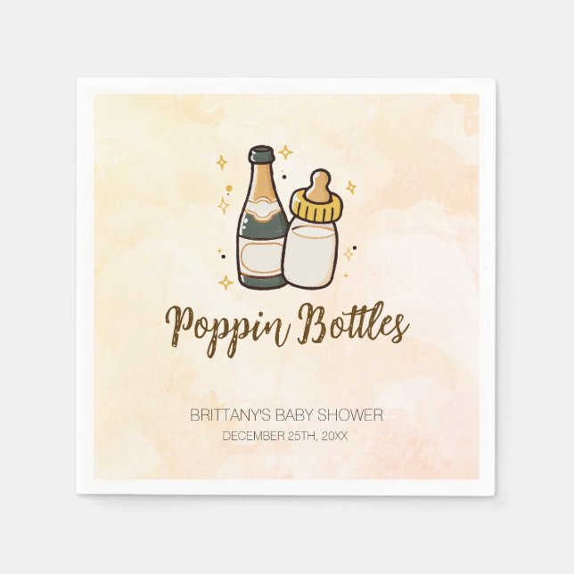 Serviette En Papier Bouteilles Poppin Baby shower moderne Bouteille bé (Devant)