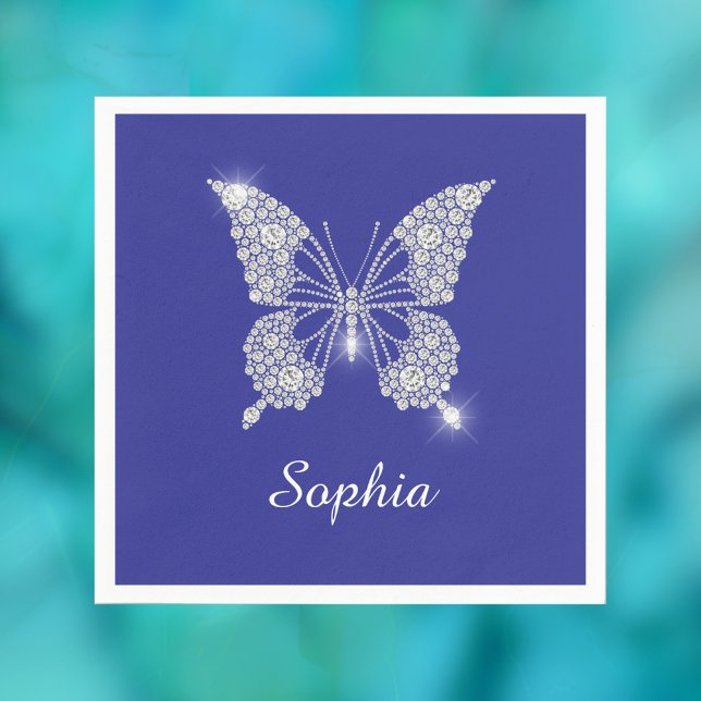 Serviette En Papier Bouton Diamant Blanc, Nom du script, Bleu Profond (Créateur téléchargé)