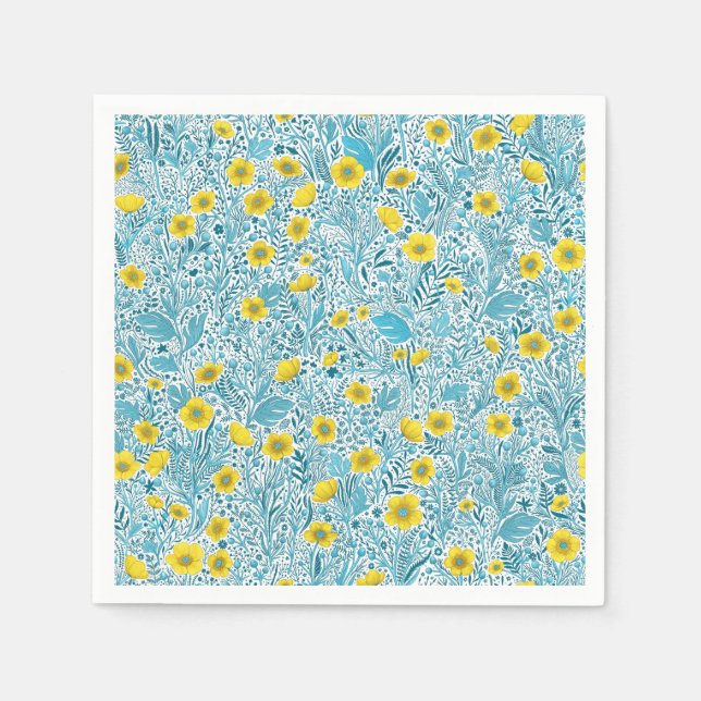 Serviette En Papier Boutons jaunes, bleus et blancs (Devant)