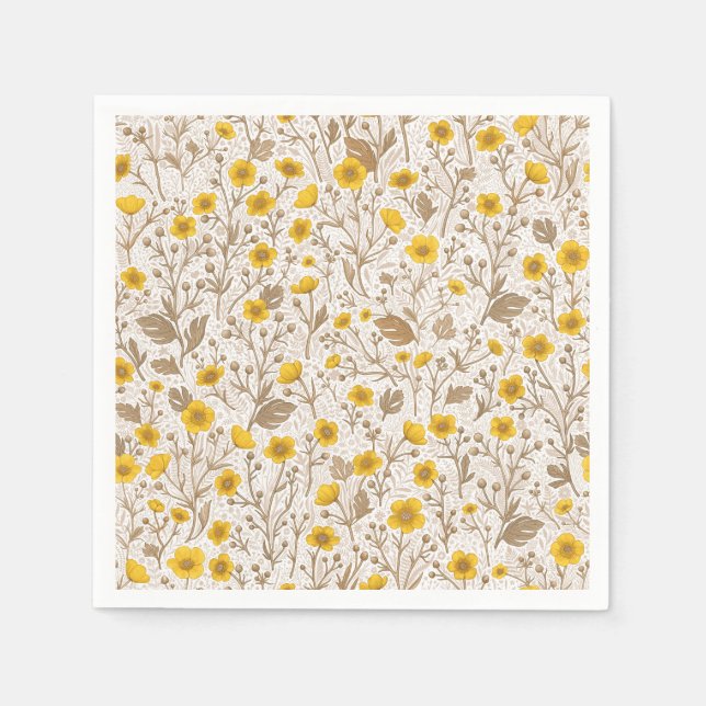 Serviette En Papier Boutons jaunes et bruns (Devant)