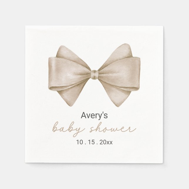 Serviette En Papier Bow beige Baby shower Boho moderne Naples (Devant)