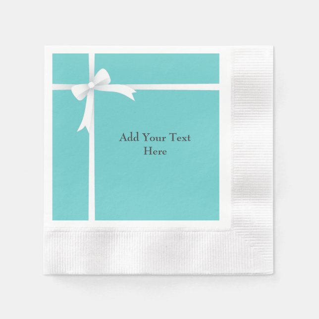 Serviette En Papier Bow blanc sur bleu Turquoise personnalisable (Devant)