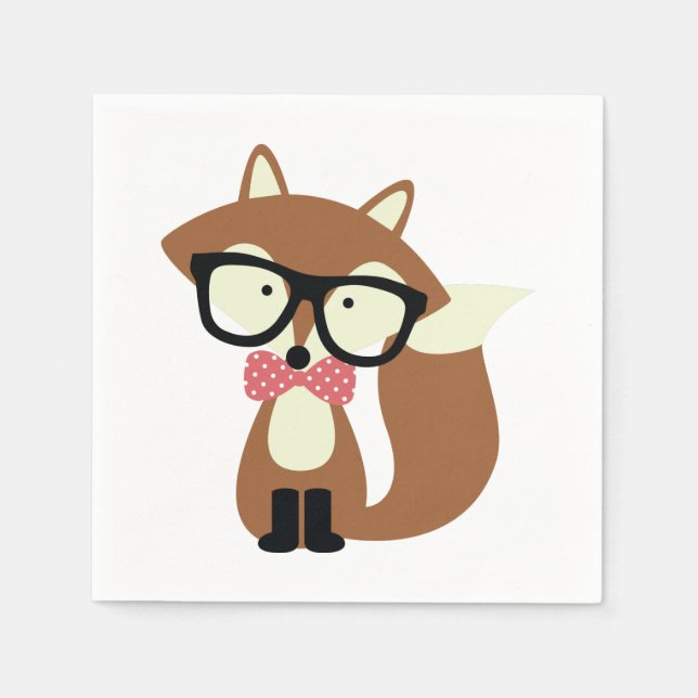 Serviette En Papier Bow Cravate et lunettes Hipster Renard Brown (Devant)