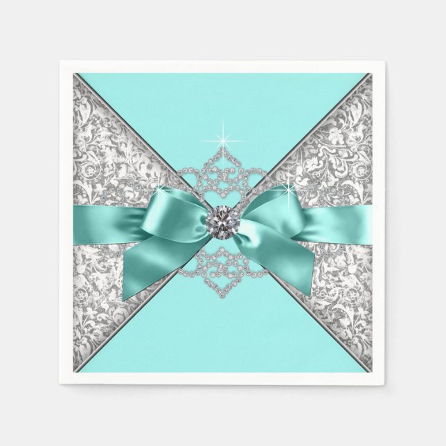 Serviette En Papier Bow Diamond bleu turquoise (Devant)