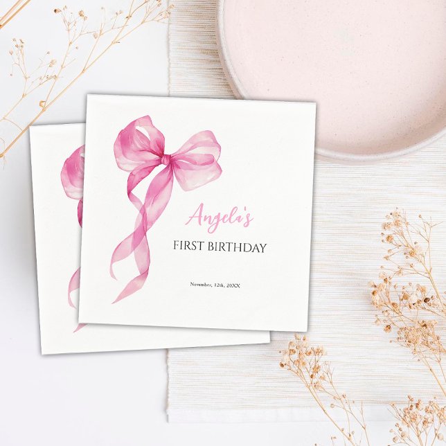 Serviette En Papier Bow Girls roses 1er anniversaire (Créateur téléchargé)